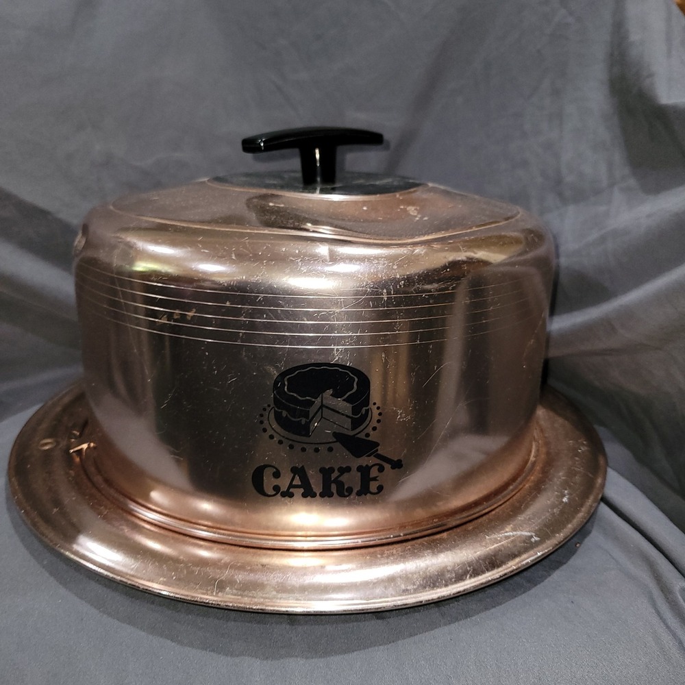Vintage Cake Carrier West Bend Aluminum Locking Lid Cover Pinkish Rose Copper
